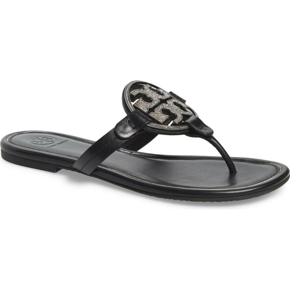NEW TORY BURCH 7 MILLER BLACK CRYSTAL FLIP FLOPS